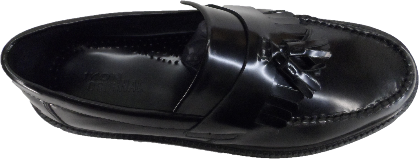 Ikon Original Selecta Mens Leather Tassel Loafers in Black