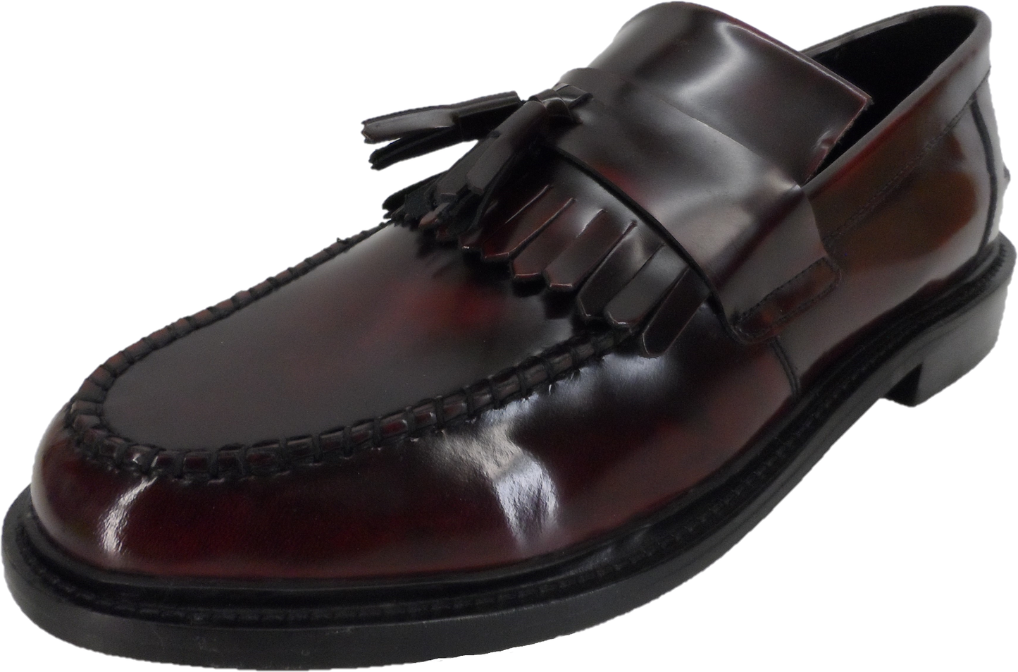 Ikon Original Selecta Mens Leather Tassel Loafers in Oxblood Rub Off