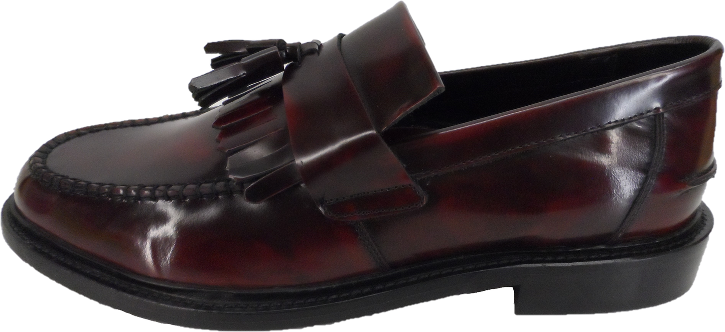 Ikon Original Selecta Mens Leather Tassel Loafers in Oxblood Rub Off