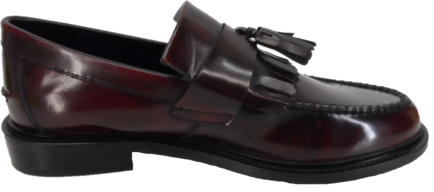 Ikon Original Selecta Mens Leather Tassel Loafers in Oxblood Rub Off