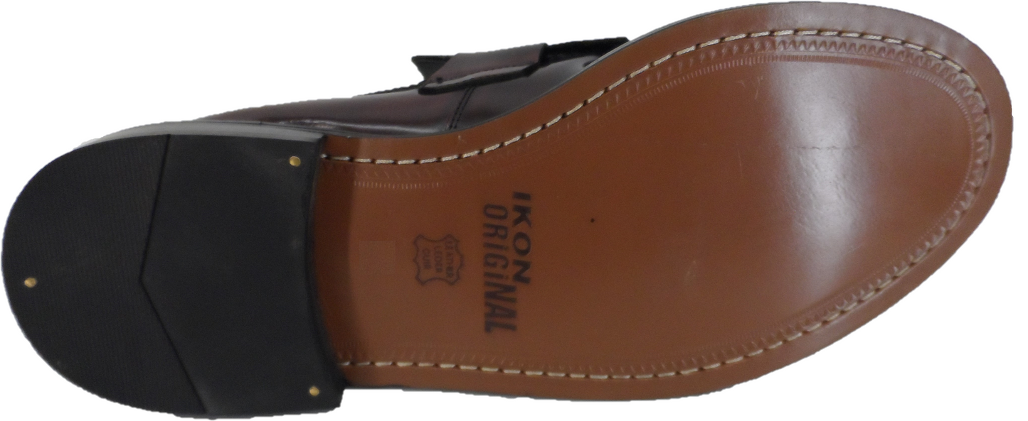 Ikon Original Selecta Mens Leather Tassel Loafers in Oxblood Rub Off